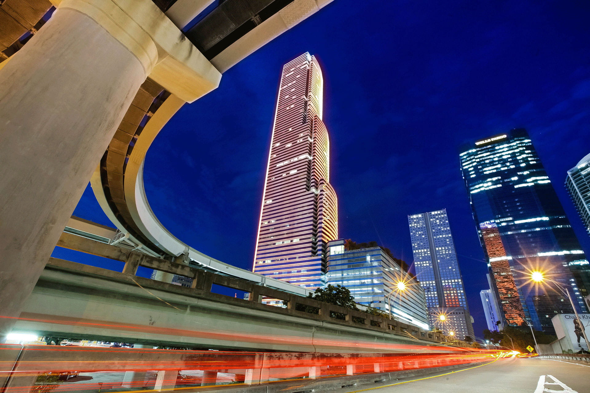 Downtown Miami Bridge and Skyscrapers