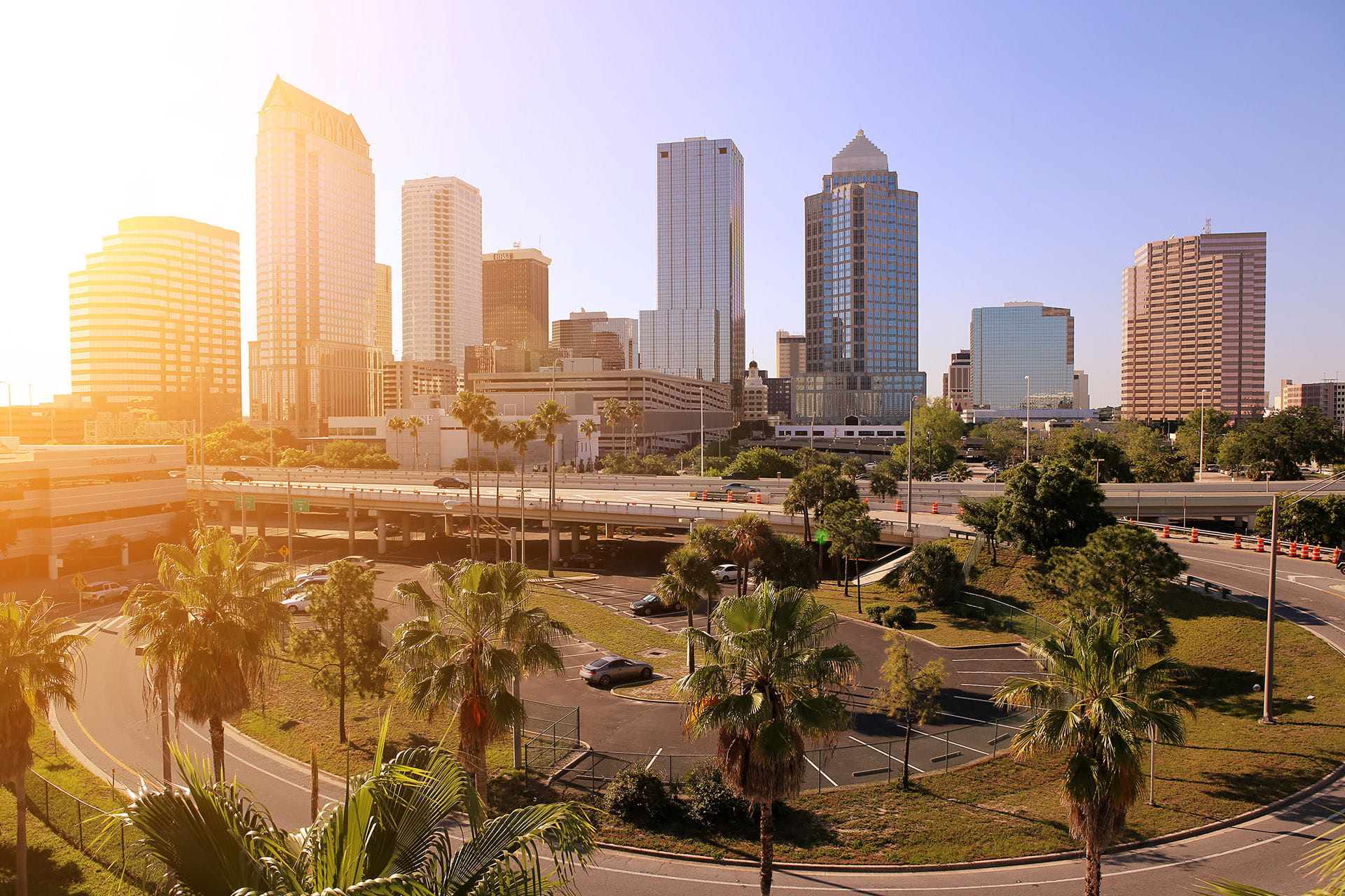 Downtown Miami Skyline Sun Glare